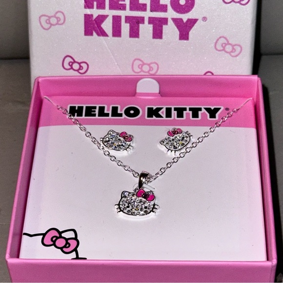 Sanrio Hello Kitty Matching Necklace and Earrings Glitter Rhinestone Jewelry - Picture 3 of 6